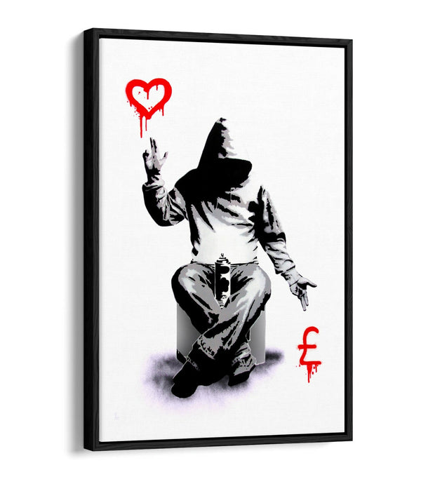 BANKSY, LOVE OR MONEY -FLOAT EFFECT CANVAS WALL ART PRINT ARTWORK- GRAFFITI