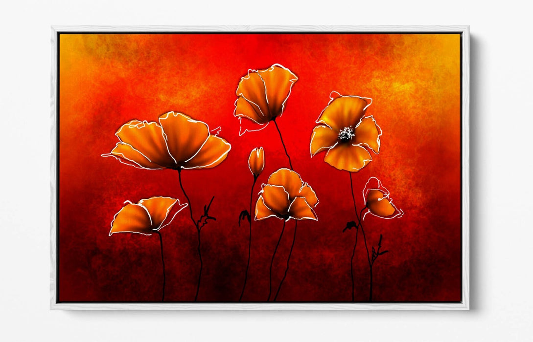 Orange Poppies Canvas - Abstract Flower Art With Float Effect Frame | Handmade UK