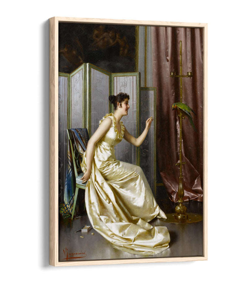 Canvas Wall Art - Feeding The Parrot Print | Premium Float Effect Canvas With 30mm Deep Frame
