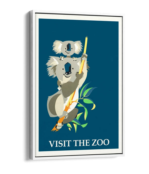 RETRO VINTAGE VISIT THE ZOO KOALA POSTER -FLOAT EFFECT CANVAS ART PRINT