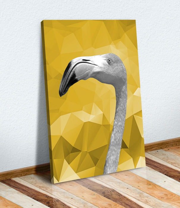 Canvas Wall Art - Flamingo Canvas Print With Black White Wall Decor & Yellow Mustard Artwork