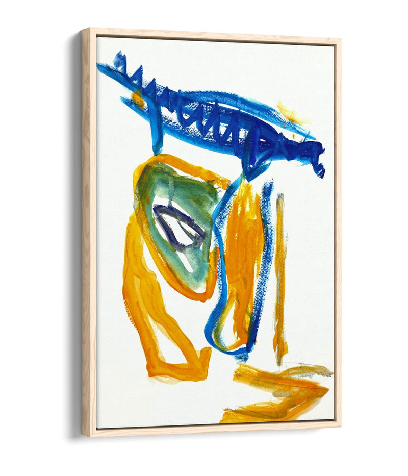 Float Effect Canvas Art - Abstract Yellow Blue Painting | Ready To Hang, Premium Varnish Finish