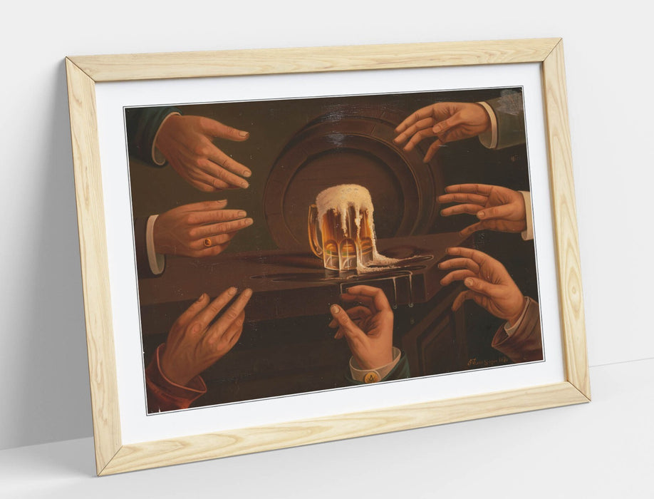 Framed Wall Art Poster - Men Reaching for Beer Mug | Home Bar Decor Print