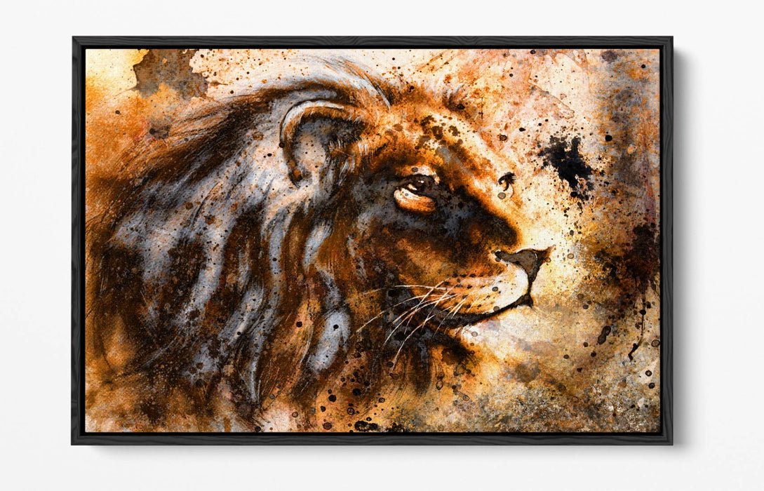 Rustic Canvas Wall Art - Lion Head Print | Handmade UK Float Effect Decor