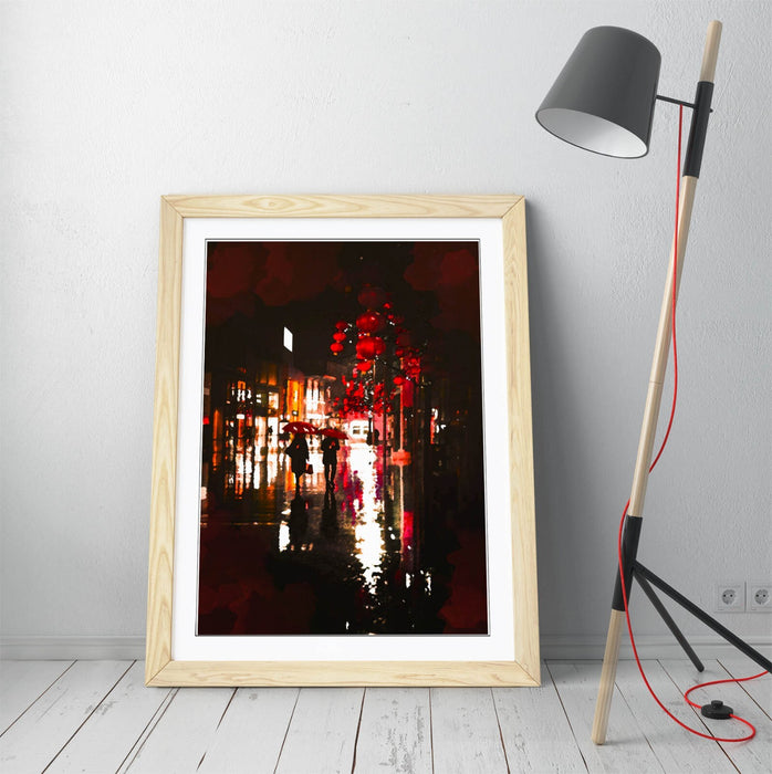 Framed Wall Art Poster - Umbrellas Night Art Print | Handmade UK Wall Decor