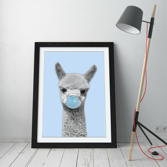 ALPACA BLACK WHITE BABY BLUE BUBBLEGUM -FRAMED ART POSTER PICTURE PRINT ARTWORK