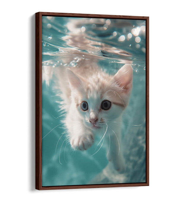 Kitten Canvas Art - Cute Underwater Animal Print | Float Effect Canvas Wall Decor