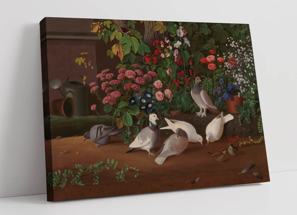 Canvas Wall Art - Handmade Floral Canvas Print With Bird Wall Decor & Premium Varnish Finish