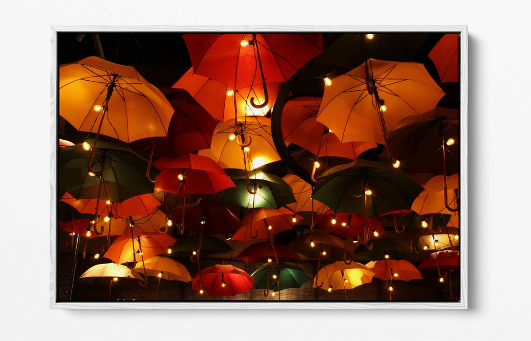 Canvas Art Print - Night Time Photography Umbrella Sky Lights | Float Effect Frame