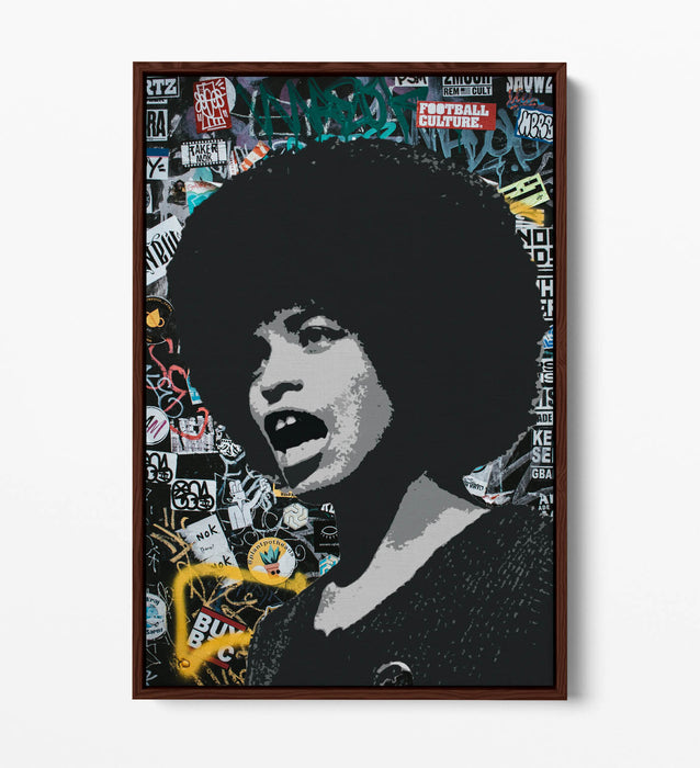 ANGELA DAVIS ACTIVIST GRAFFITI -FLOAT EFFECT CANVAS WALL ART PIC PRINT BANKSY