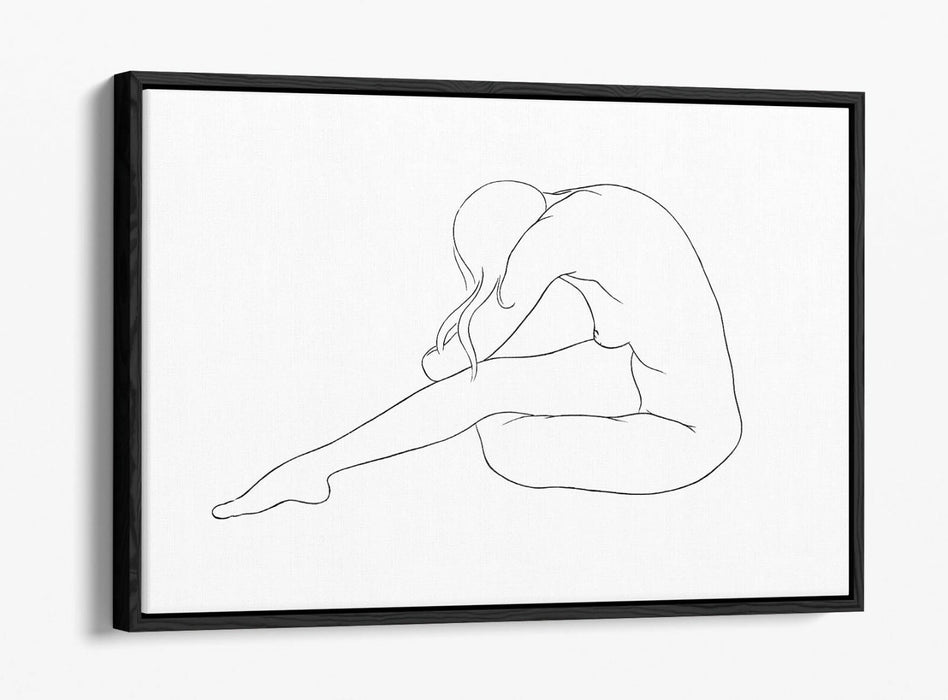Nude Line Art Canvas - Blue Woman Line Drawing | Float Effect Wall Art