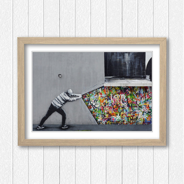 BEHIND THE CURTAIN WHATSON FRAMED STREET ART POSTER PICTURE PRINT 4 SIZE