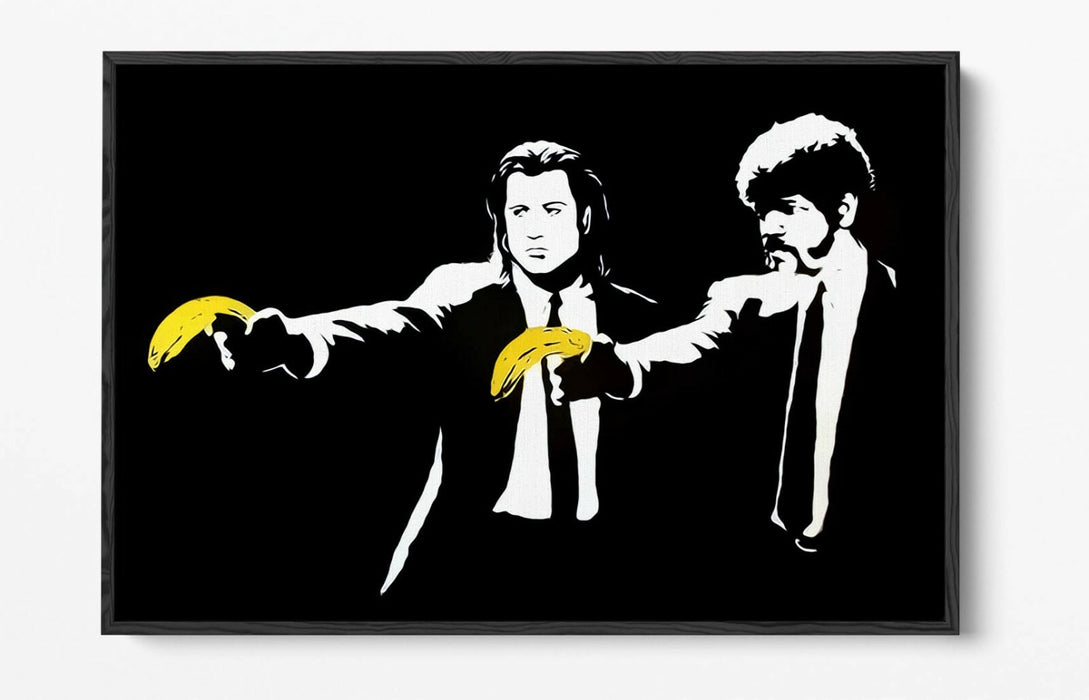 BANKSY PULP FICTION -FLOAT EFFECT CANVAS WALL ART PIC PRINT-YELLOW BLACK & WHITE
