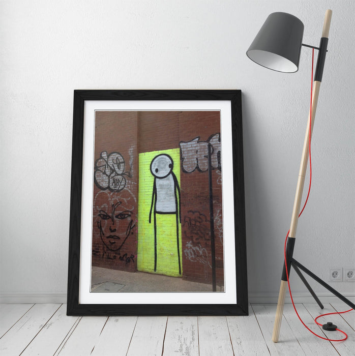 Framed Graffiti Art – Yellow Stick Man Print | Handmade Wall Art Poster