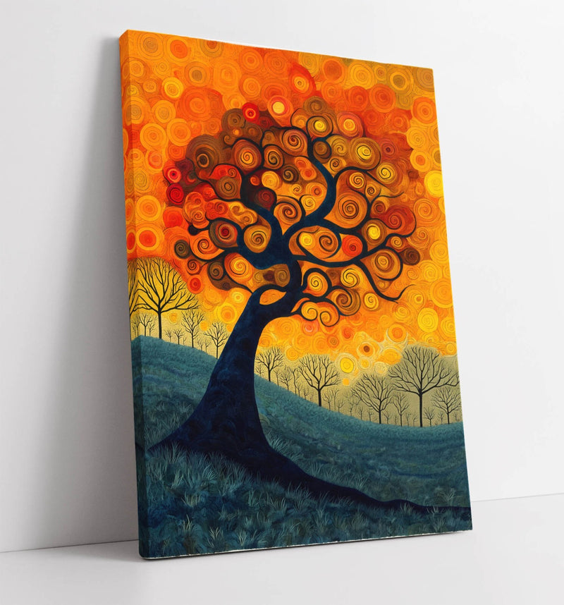 Canvas Wall Art - Orange Swirl Tree Leaves Abstract Print on Premium MDF Frame