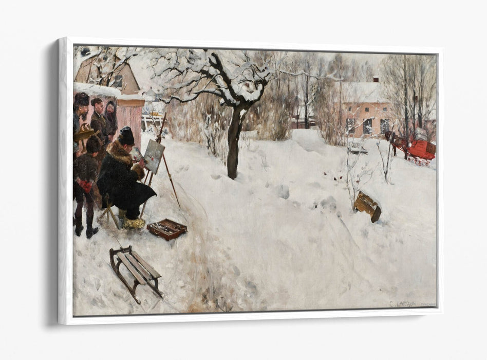Float Effect Canvas Art – Carl Larsson Winter Painting Print on MDF Frame