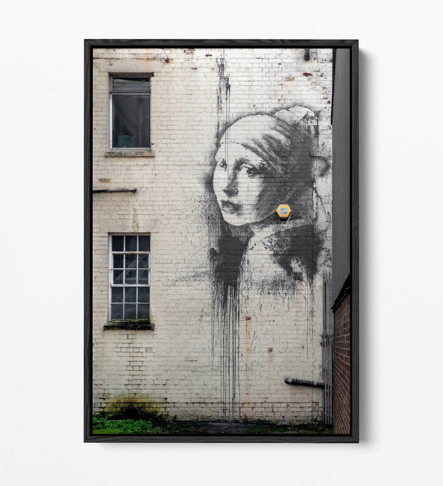 BANKSY GIRL WITH PEARL EARRING FLOAT EFFECT CANVAS WALL ART PICTURE PAPER PRINT-