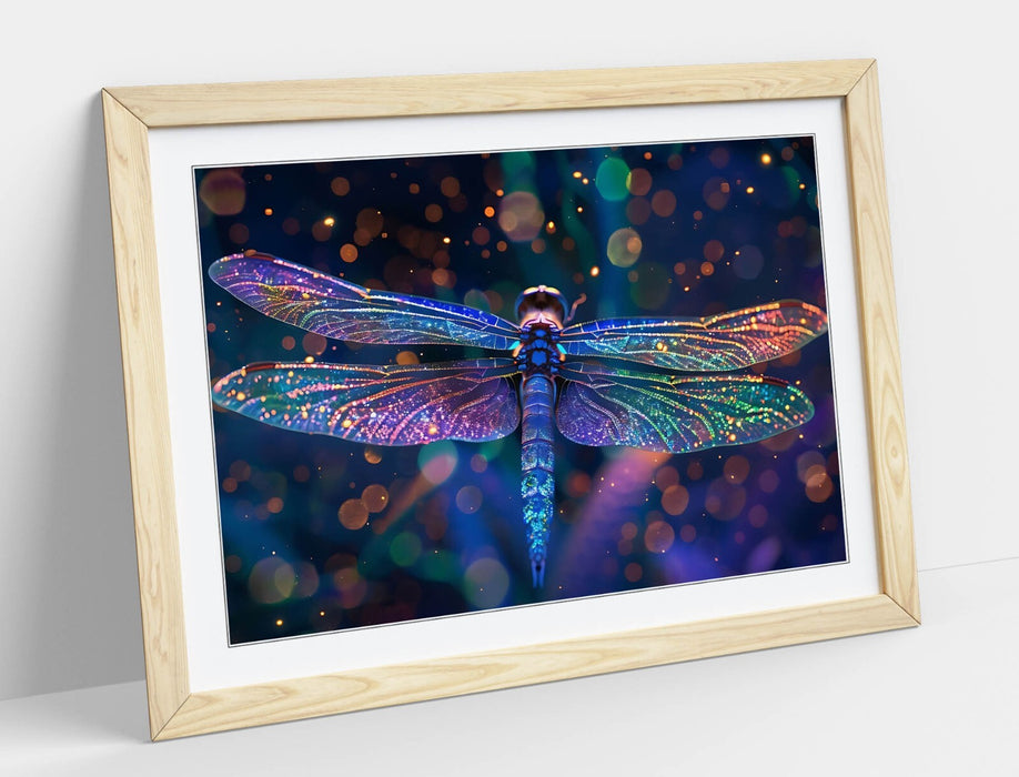 Framed Wall Art – Multi Colour Blue Dragonfly Print | Contemporary Decor Poster