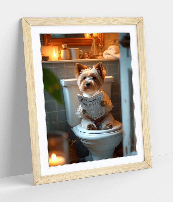 Funny Yorkshire Terrier Art - Framed Wall Art Poster Print | Toilet Dog Decor