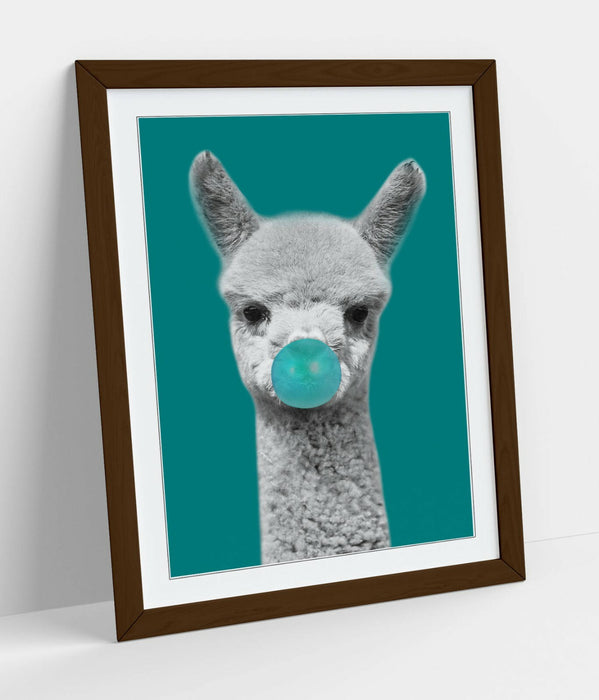 ALPACA BLACK WHITE TEAL BUBBLEGUM -FRAMED ART POSTER PICTURE PRINT ARTWORK