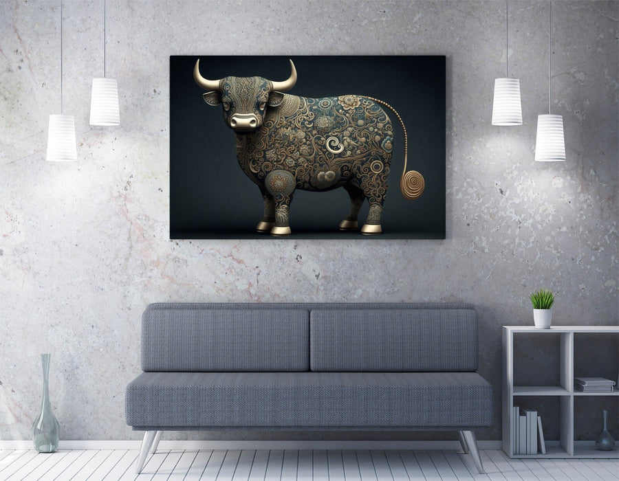 Highland Cow Canvas – Handmade Wooden Pattern Art | Premium Satin Finish Wall Art