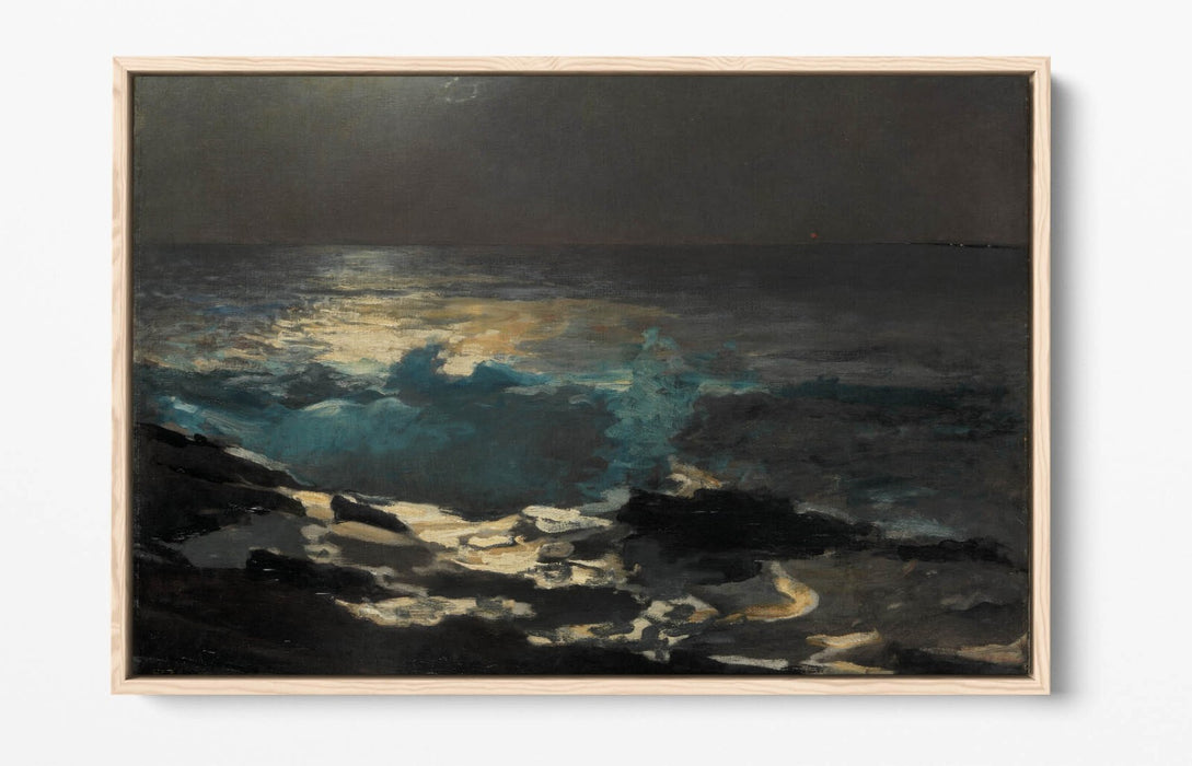 WINSLOW HOMER, MOONLIGHT WOOD ISLAND LIGHT -FLOAT EFFECT CANVAS WALL ART PRINT