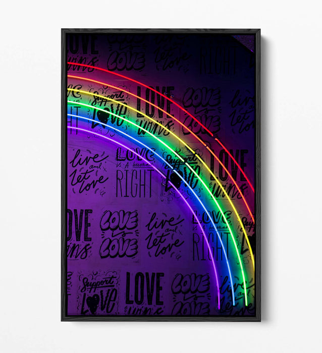 Neon Lights Canvas - Rainbow Wall Art With Float Effect Frame | Handmade UK Canvas