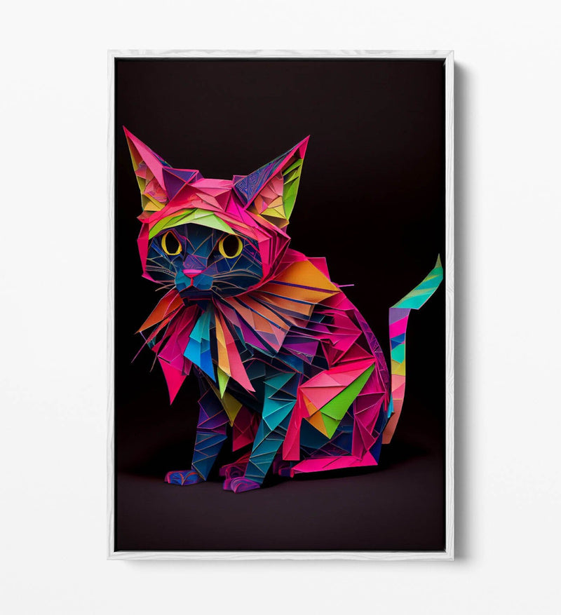 Origami Cat Canvas - Multi Colour Float Effect Premium Wall Art Print