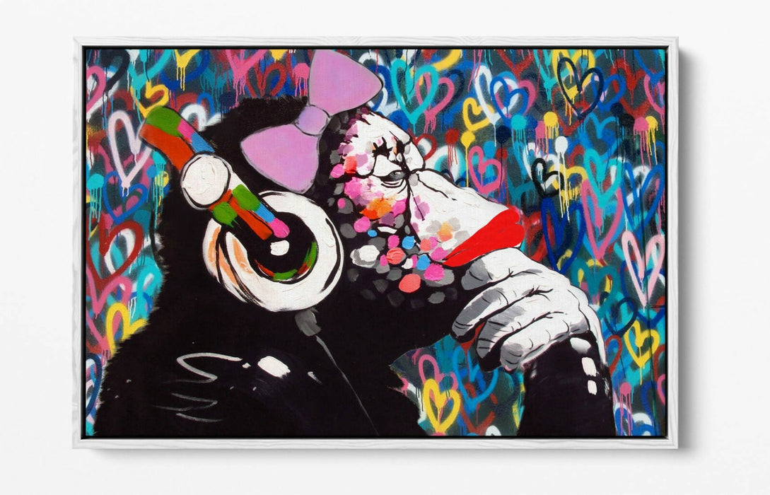 DJ MONKEY FEMALE LOVE WALL -FLOAT EFFECT CANVAS WALL ART PIC PRINT- BLUE PINK