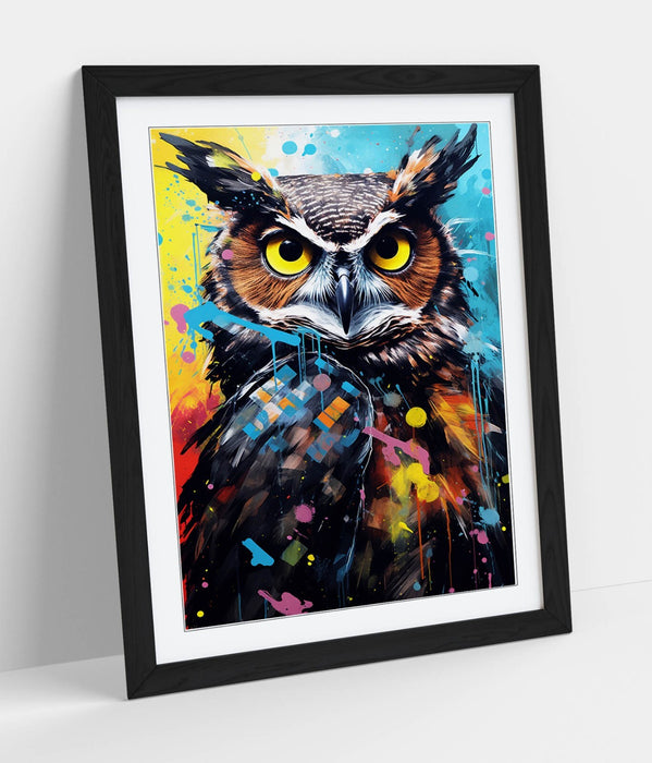 Framed Wall Art - Abstract Owl Poster Print | Colourful Contemporary Decor
