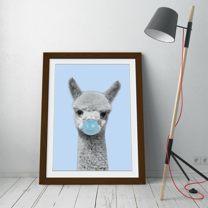 ALPACA BLACK WHITE BABY BLUE BUBBLEGUM -FRAMED ART POSTER PICTURE PRINT ARTWORK