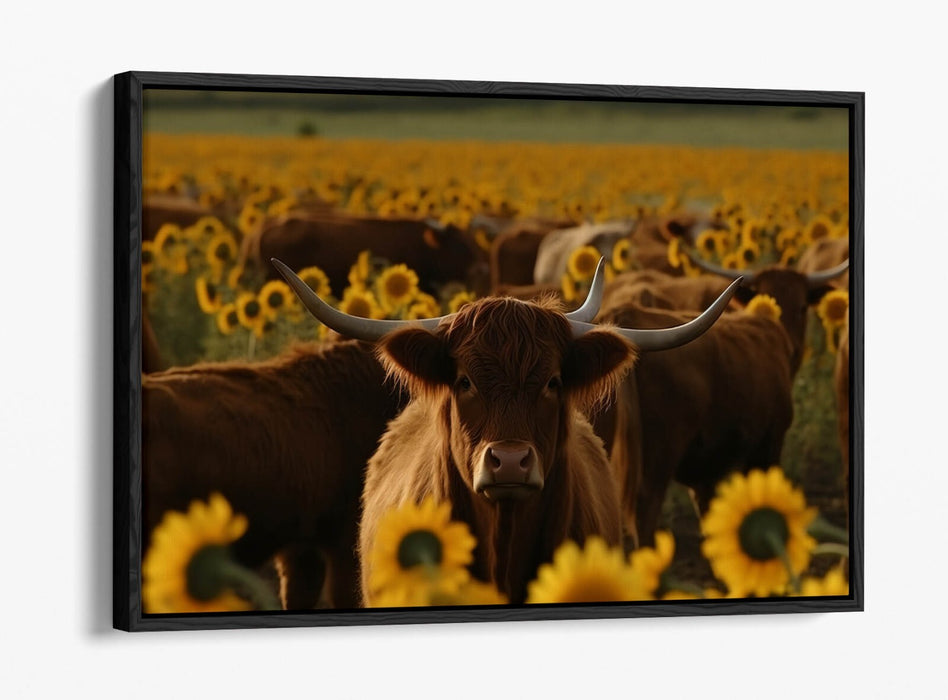 Canvas Wall Art - Highland Cows Print With Float Effect | Premium Handmade Decor