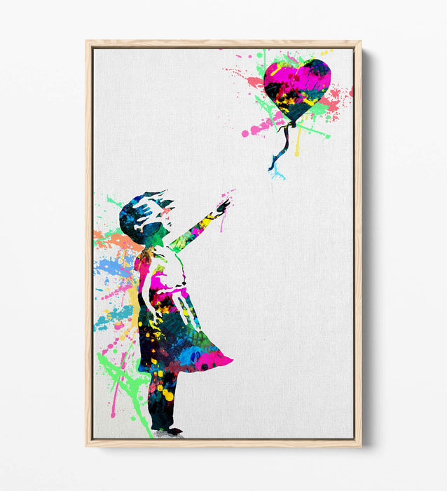 BANKSY, BALLOON GIRL RAINBOW SPLASH ART -FLOAT EFFECT CANVAS WALL ART PRINT