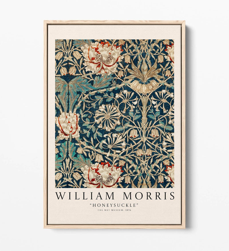 Float Effect Canvas Art - William Morris Honeysuckle Botanical Print With Premium Varnish Finish