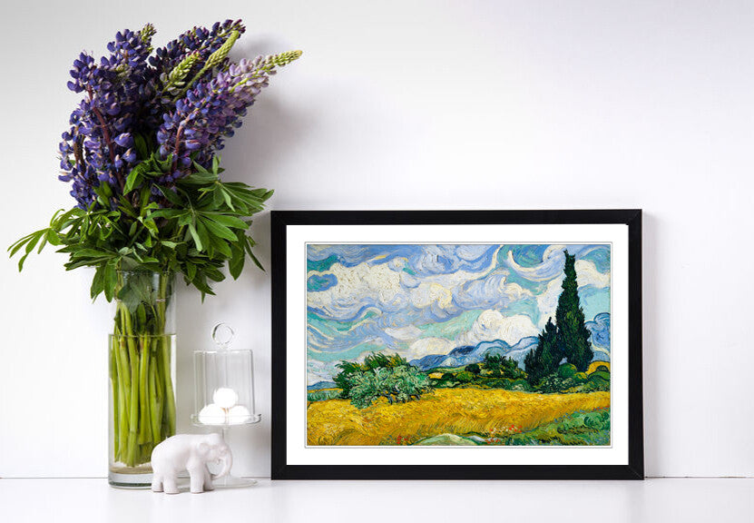 Van Gogh Framed Wall Art – Wheat Field Print with Natural Wood Frame, Ready to Hang