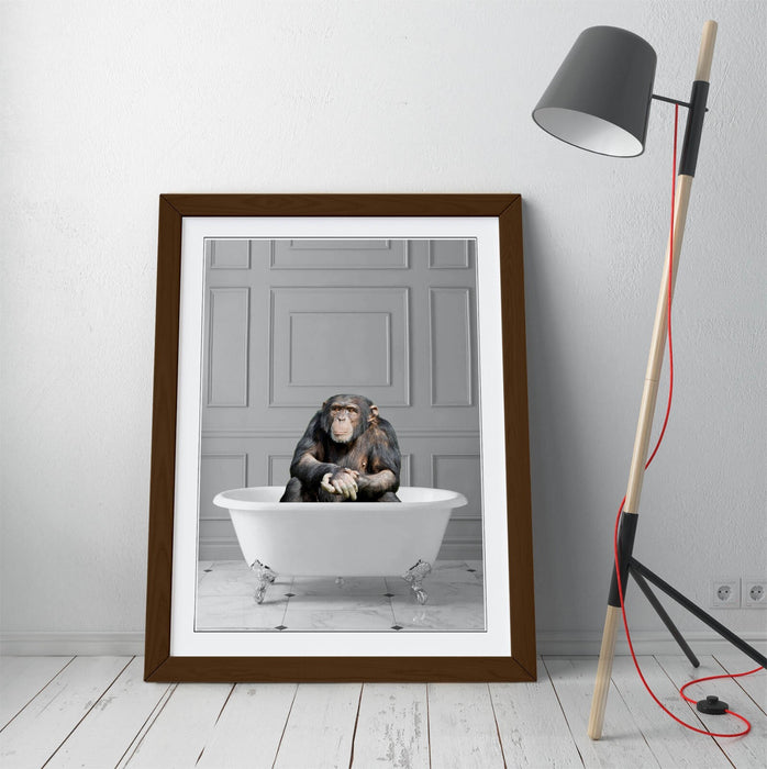 CHIMP IN BATHTUB -QUIRKY ART FRAMED POSTER PICTURE PRINT BATHROOM ARTWORK