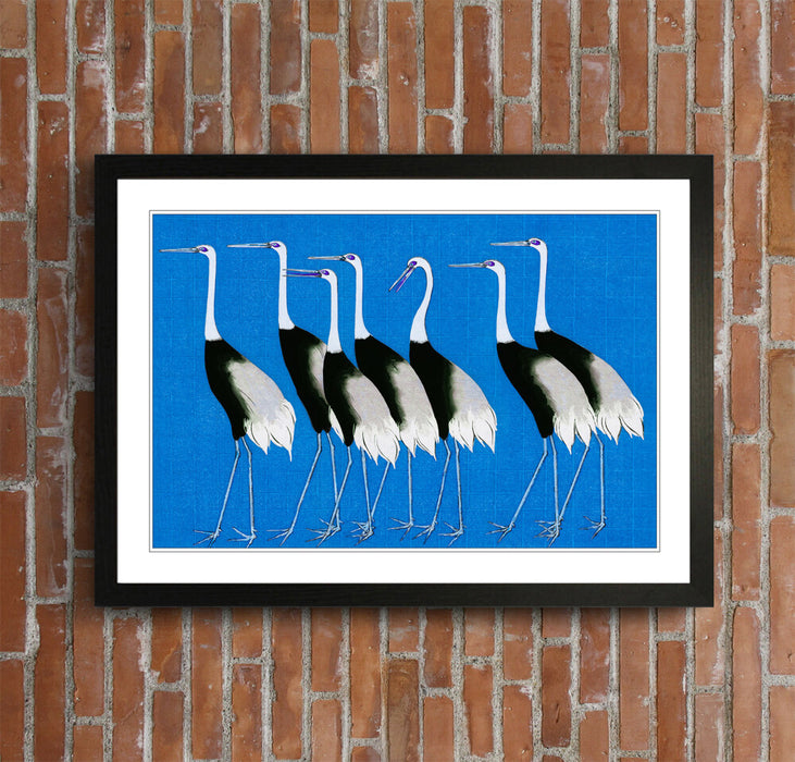 FRAMED WALL ART PRINT ARTWORK POSTER ORIENTAL BLUE CRANES JAPANESE 4 SIZES