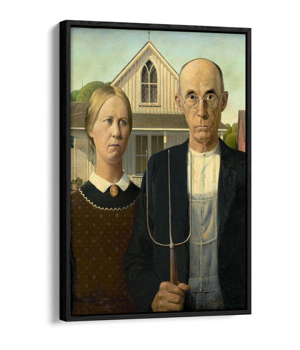 American Gothic Canvas - Grant Wood Print | Handmade Float Effect Frame Art