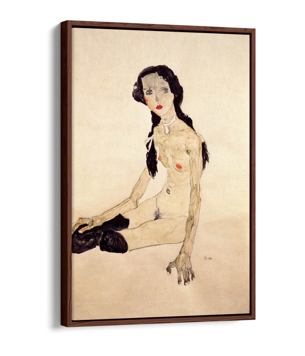 Canvas Wall Art Print - Egon Schiele Sitting Girl With Ponytail | Float Effect Canvas