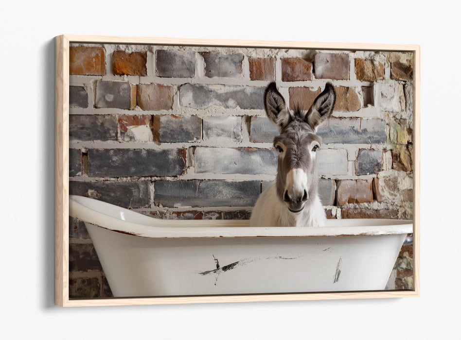 Canvas Art Print – Donkey Bathtub Wall Art With Float Effect Frame, Handmade UK