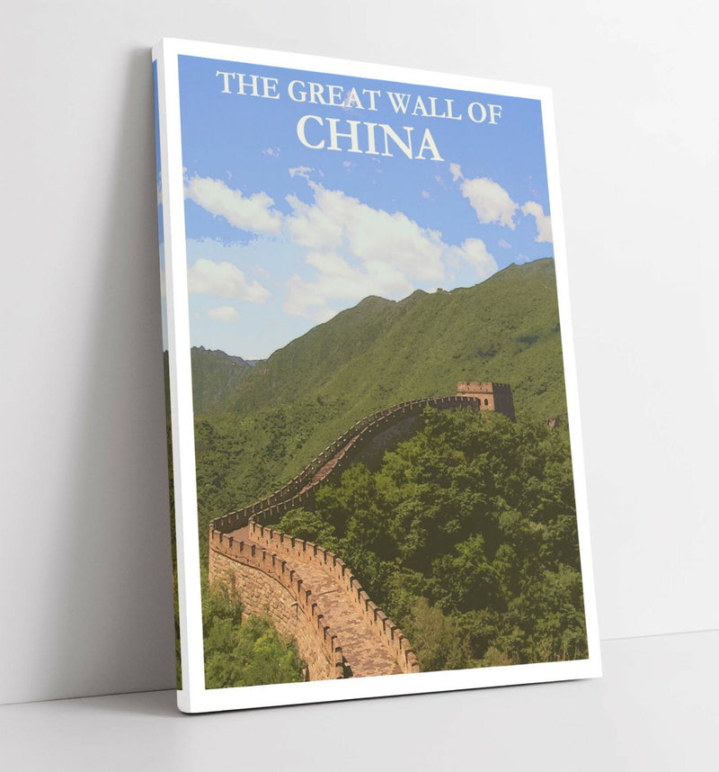 Vintage Travel Poster – Great Wall Canvas | Handmade Blue Wall Print Art