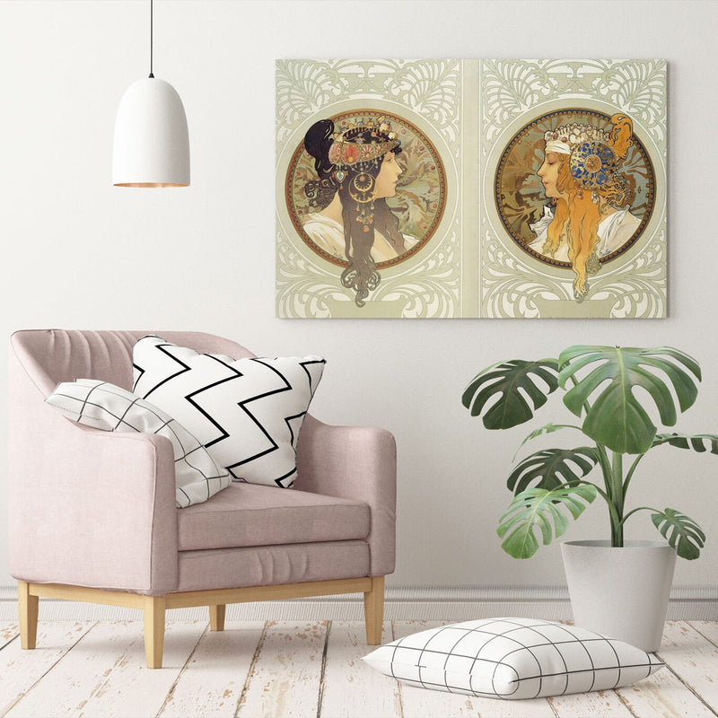 Canvas Wall Art – Mucha Byzantine Heads Blonde Brunette | Handmade Canvas Art Prints