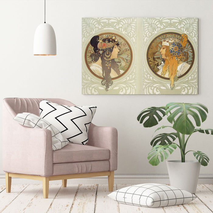 CANVAS WALL ART PAINTING PRINT WOMEN Mucha Byzantine Heads Blonde Brunette