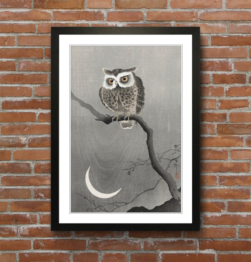 Cool Owl Wall Art – Handmade UK Framed Japanese Wall Decor With Natural Wood Frame