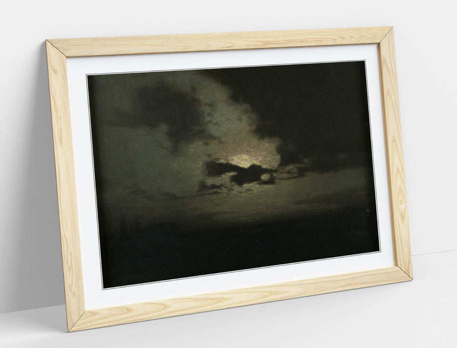 Framed Wall Art Poster - L Birge Harrison The Hidden Moon Painting in Woodgrain Frame