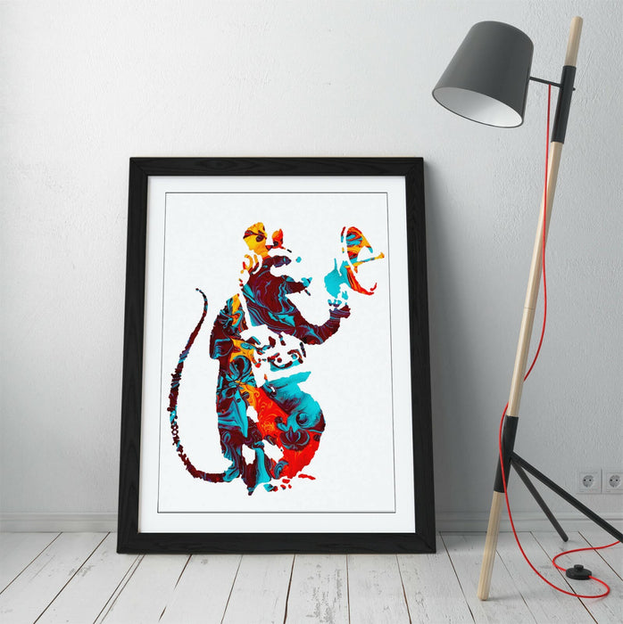 BANKSY, RADAR RAT MULTI COLOUR MARBLE ART -FRAMED WALL ART PICTURE PRINT