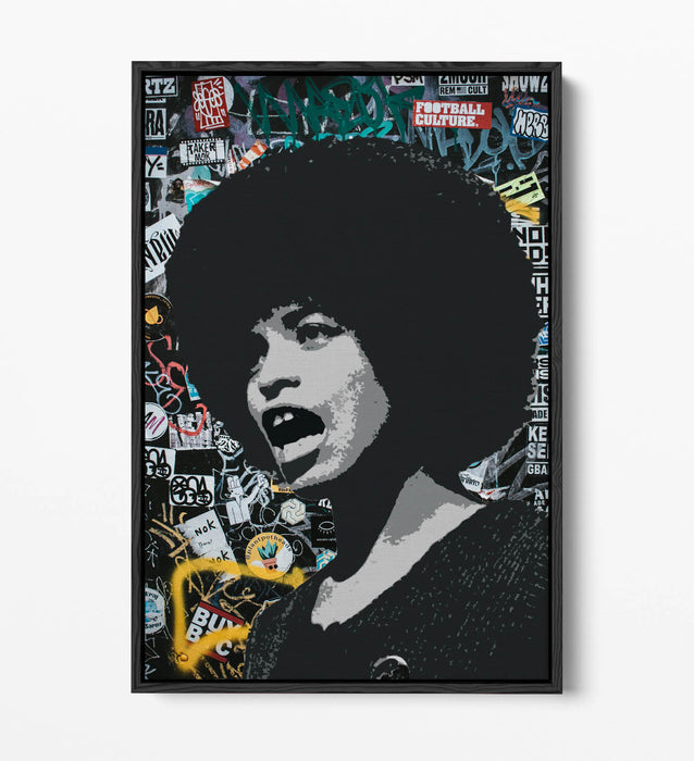 ANGELA DAVIS ACTIVIST GRAFFITI -FLOAT EFFECT CANVAS WALL ART PIC PRINT BANKSY