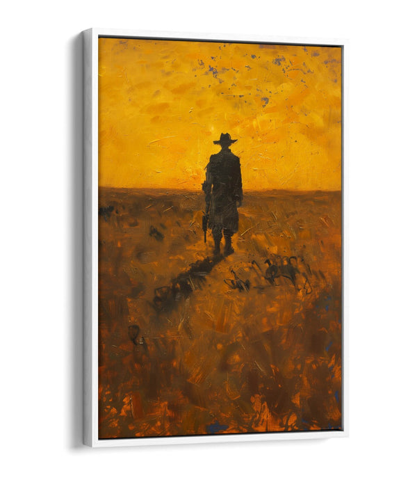 Canvas Wall Art – Wandering Cowboy Sunset Landscape Float Effect Print