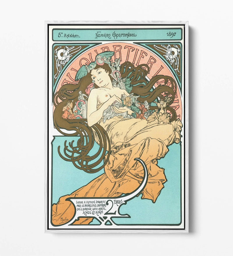 Canvas Wall Art - Alphonse Mucha Latin Quarter Float Effect Print on 30mm Deep Frame