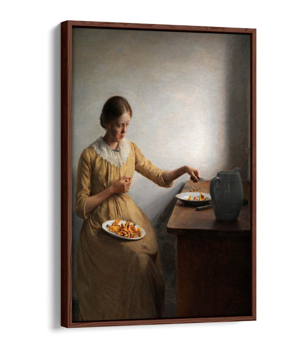 Canvas Art Print - Peter Ilsted Young Girl Cleaning Chanterelles | Float Effect, Premium Frame